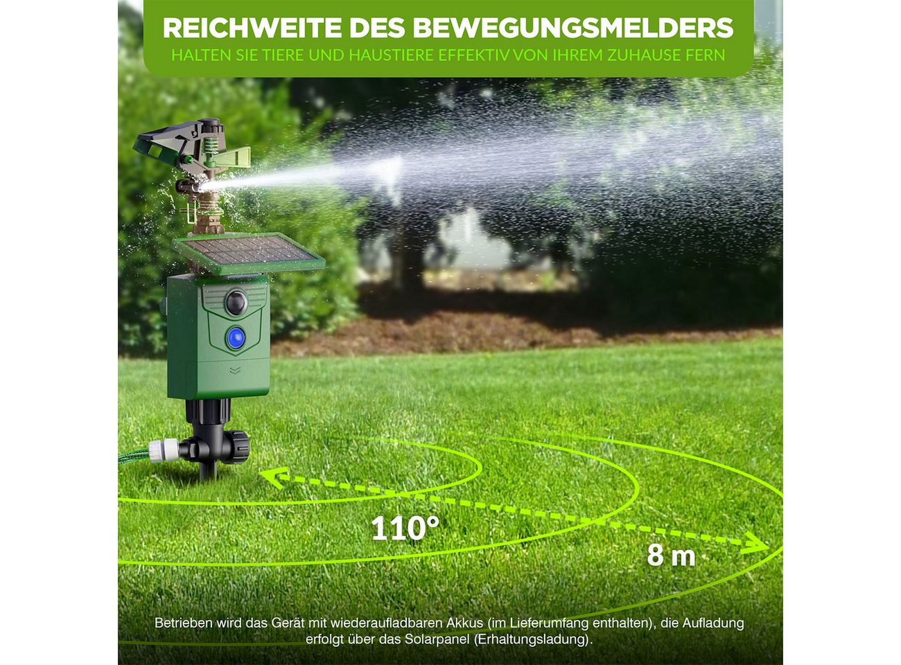 ISOTRONIC Wasserstrahl-Tiervertreiber solarbetrieb, Bewegungssensor: Vertreibt Wildtiere, 2-tlg., Reichweite Wasserstrahl bis zu 10 m