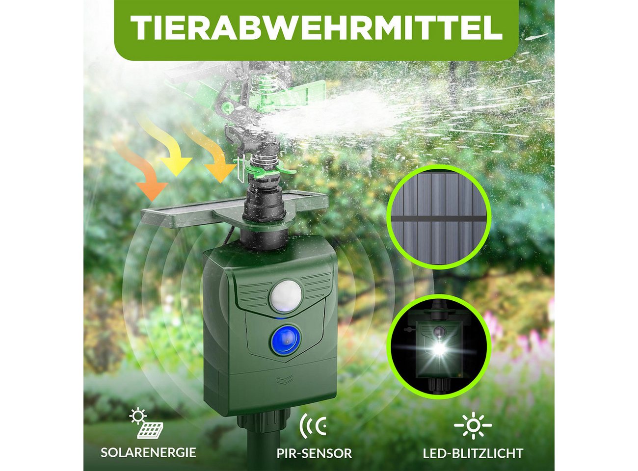 ISOTRONIC Wasserstrahl-Tiervertreiber solarbetrieb, Bewegungssensor: Vertreibt Wildtiere, 2-tlg., Reichweite Wasserstrahl bis zu 10 m Bild 3