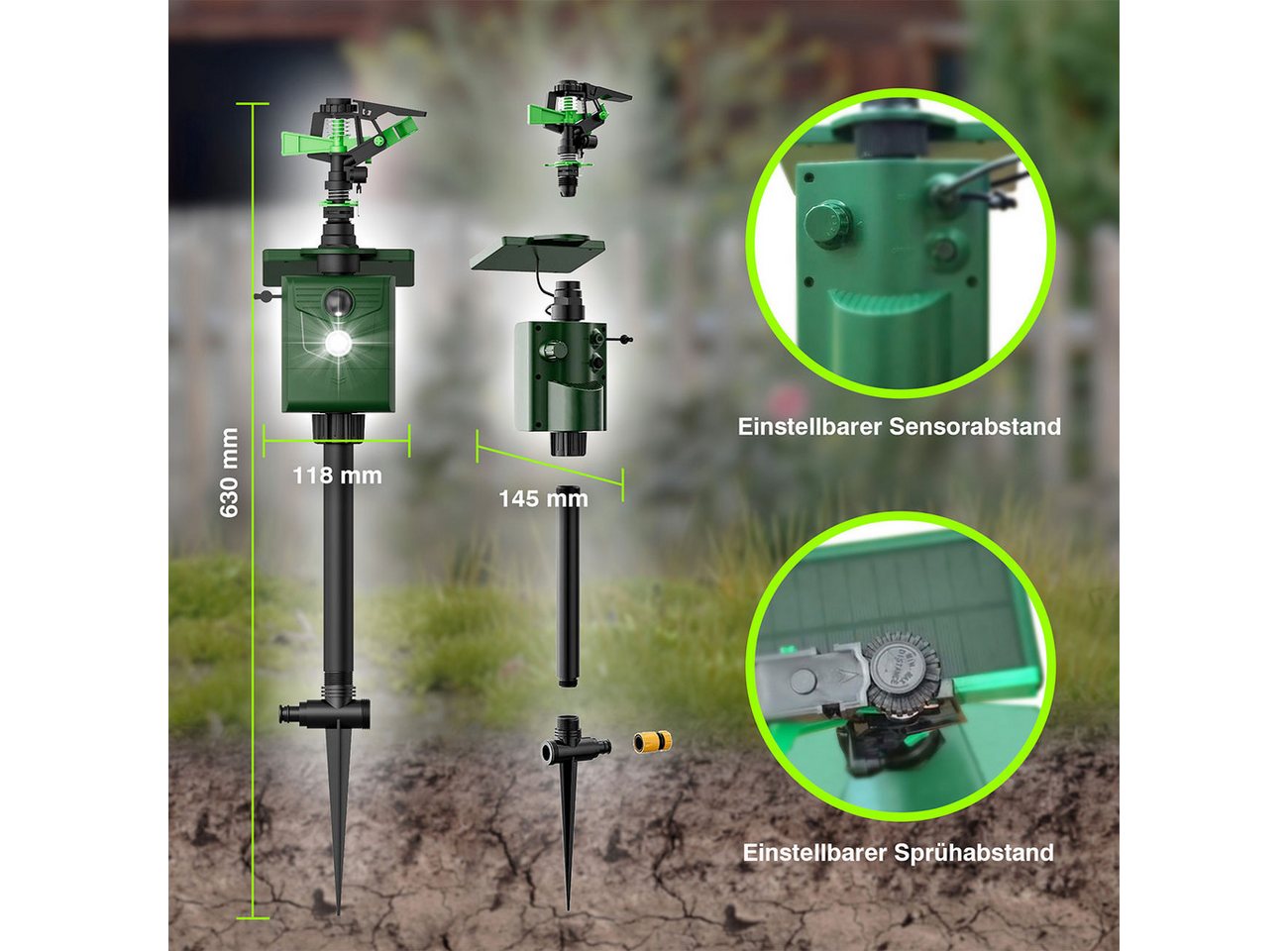 ISOTRONIC Wasserstrahl-Tiervertreiber solarbetrieb, Bewegungssensor: Vertreibt Wildtiere, 2-tlg., Reichweite Wasserstrahl bis zu 10 m Bild 5