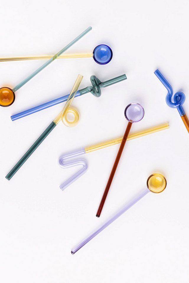 Tranquillo Trinkhalme Borosilikatglas RAINBOW 2er-Set Ø3cm gedreht spülmaschinengeeignet, (2-tlg., 2er-Set Strohhalme), bunte, gedrehte Glasstrohhalme aus Borosilikatglas