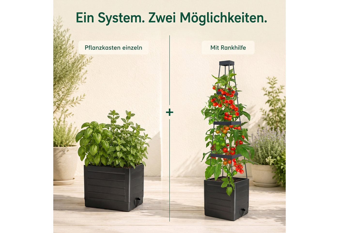 AIMAX Pflanzkübel Tomatentopf mit Rankhilfe, 140 cm Selbstbewässerung Tomaten Rankhilfe (Tomatenturm mit Wasserspeicher, Tomaten Pflanzkästen, Blumenkasten, 1 St., Verstellbare Rankenstütze, Integrierter Wasserspeicher, Hochbeet), zum Klettern von Gemüse, Pflanzen, Blumen, Balkon, Garten, in- outdoor Bild 4