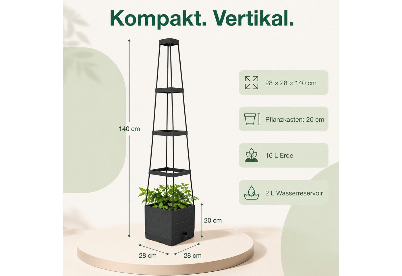AIMAX Pflanzkübel Tomatentopf mit Rankhilfe, 140 cm Selbstbewässerung Tomaten Rankhilfe (Tomatenturm mit Wasserspeicher, Tomaten Pflanzkästen, Blumenkasten, 1 St., Verstellbare Rankenstütze, Integrierter Wasserspeicher, Hochbeet), zum Klettern von Gemüse, Pflanzen, Blumen, Balkon, Garten, in- outdoor Bild 5