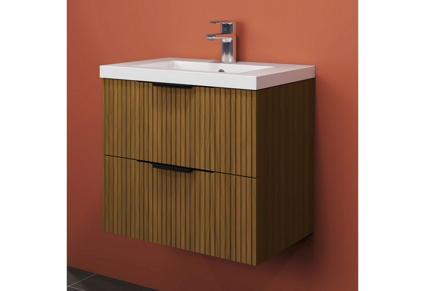 Aica Sanitär Waschtisch Walnuss Waschtisch mit Unterschrank mit Soft-Close Badmöbel Badschrank Bild 3