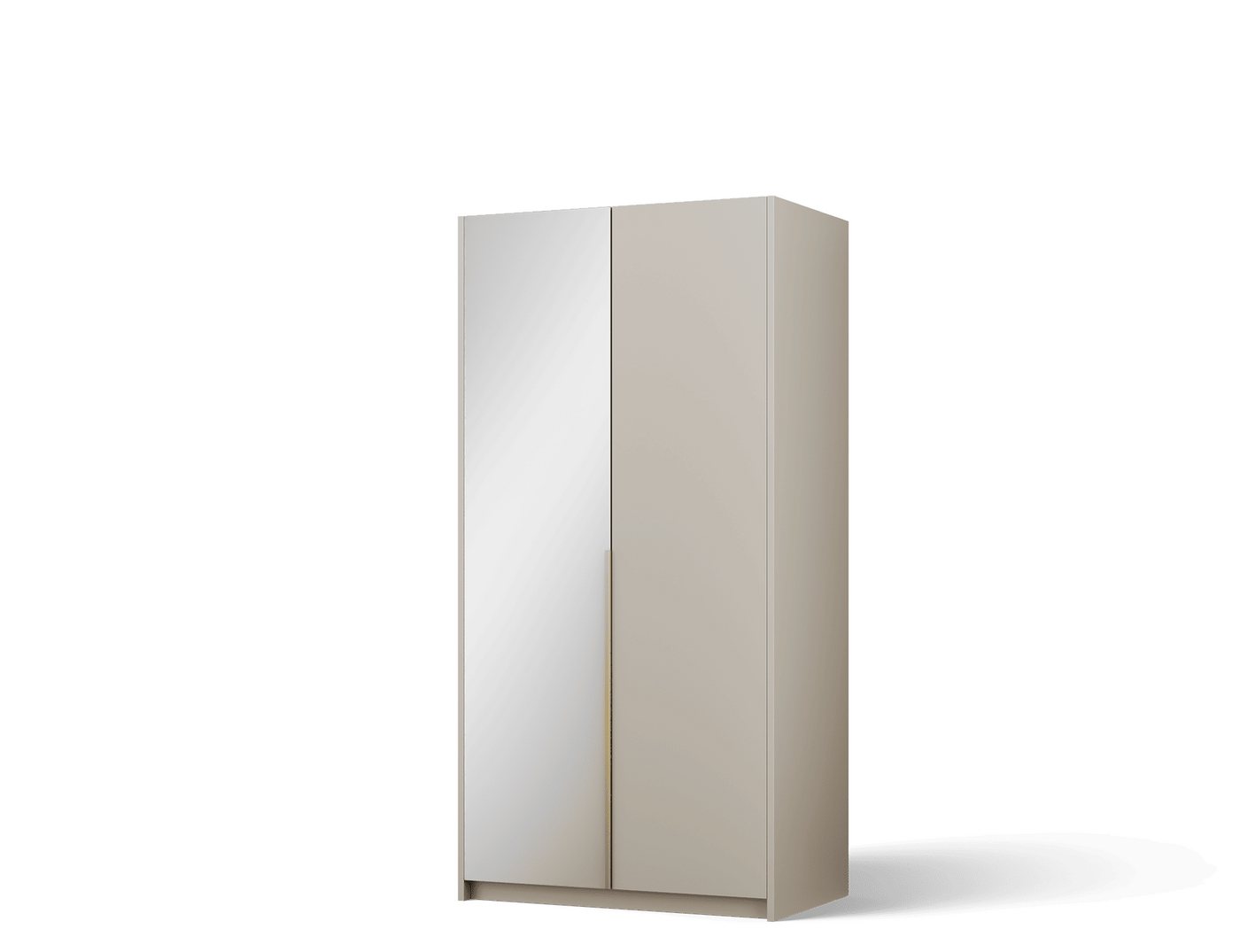MOEBLO Drehtürenschrank Lunaro II (moderner Kleiderschrank 2-türig Schrank Garderobe Schlafzimmer, 100 cm, mit Spiegel Drehtüren Weiß Kaschmir Artisan Gold Griffe optional mit Aufsatz) (BxHxT): 100 x 204 x 58 cm