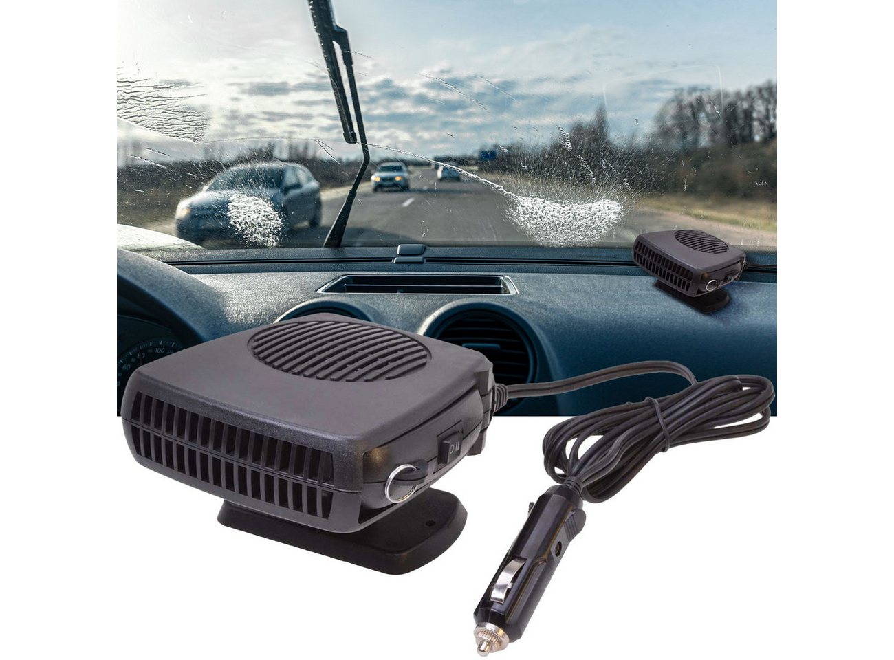 Filmer Heizlüfter Tragbarer Auto-Heizlüfter 12V 150W, Scheiben-Enteiser & Ventilator, mit Haltegriff/2 Modi: Heizen zur Enteisung Kühlen als Ventilator Bild 2