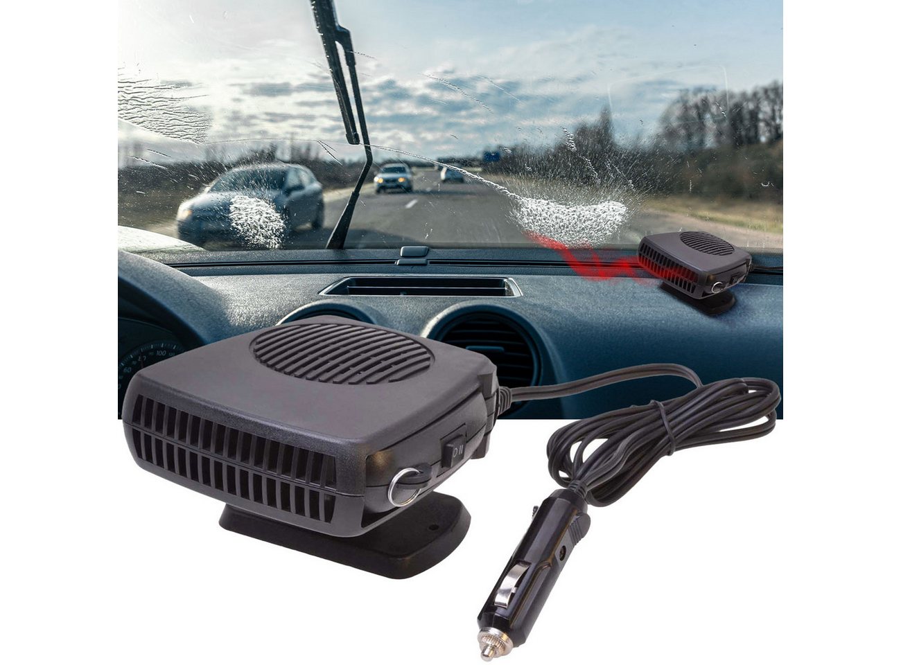 Filmer Heizlüfter Tragbarer Auto-Heizlüfter 12V 150W, Scheiben-Enteiser & Ventilator, mit Haltegriff/2 Modi: Heizen zur Enteisung Kühlen als Ventilator Bild 5