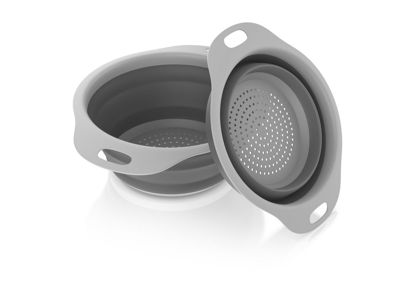 Arendo Seiher Abtropfsieb faltbar 2er Set 2,5 l + 1,4 l, Abtropfsschale, Haltegriffe, Kunststoff, (Set, 2-St., 2er Set Abtropfkörbe), Küchensieb faltbar, aufhängbar, PP & TPR, spülmaschinenfest bis 100 °C Bild 2