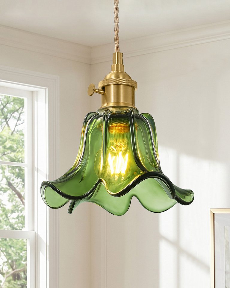 EDISHINE Pendelleuchte mit Glas Lampenschirm für Esstisch, LED wechselbar, warmweiß, 1,5 m höhenverstellbar, Hängellampe für Kücheninsel/Flur, Grün Bild 3