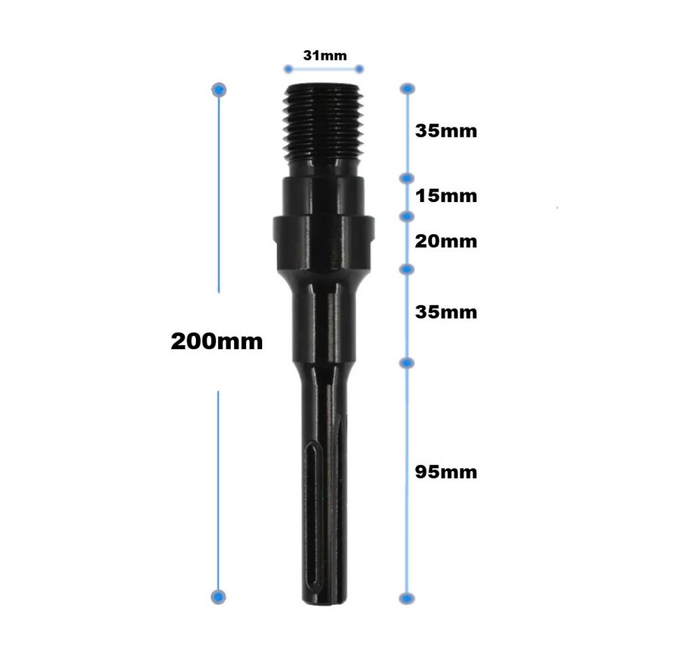 Trade-Shop Bohrkrone Adapter 1 1/4" Zoll auf SDS-Max für Diamant-Bohrkrone Kernbohrer, Gesamtlänge: ca. 200mm / Für alle Bohrmaschinen mit SDS-Max Aufnahme Bild 5