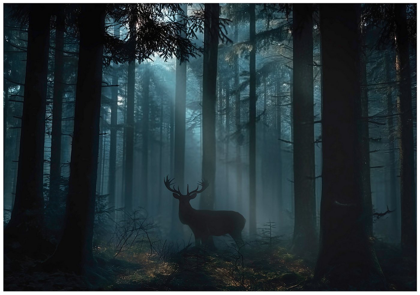 Wallarena Fototapete Wald Hirsch - Mehrfarbig - Modern - Vlies - Wohnzimmer, glatt, (7 St), 350x250cm Bild 2