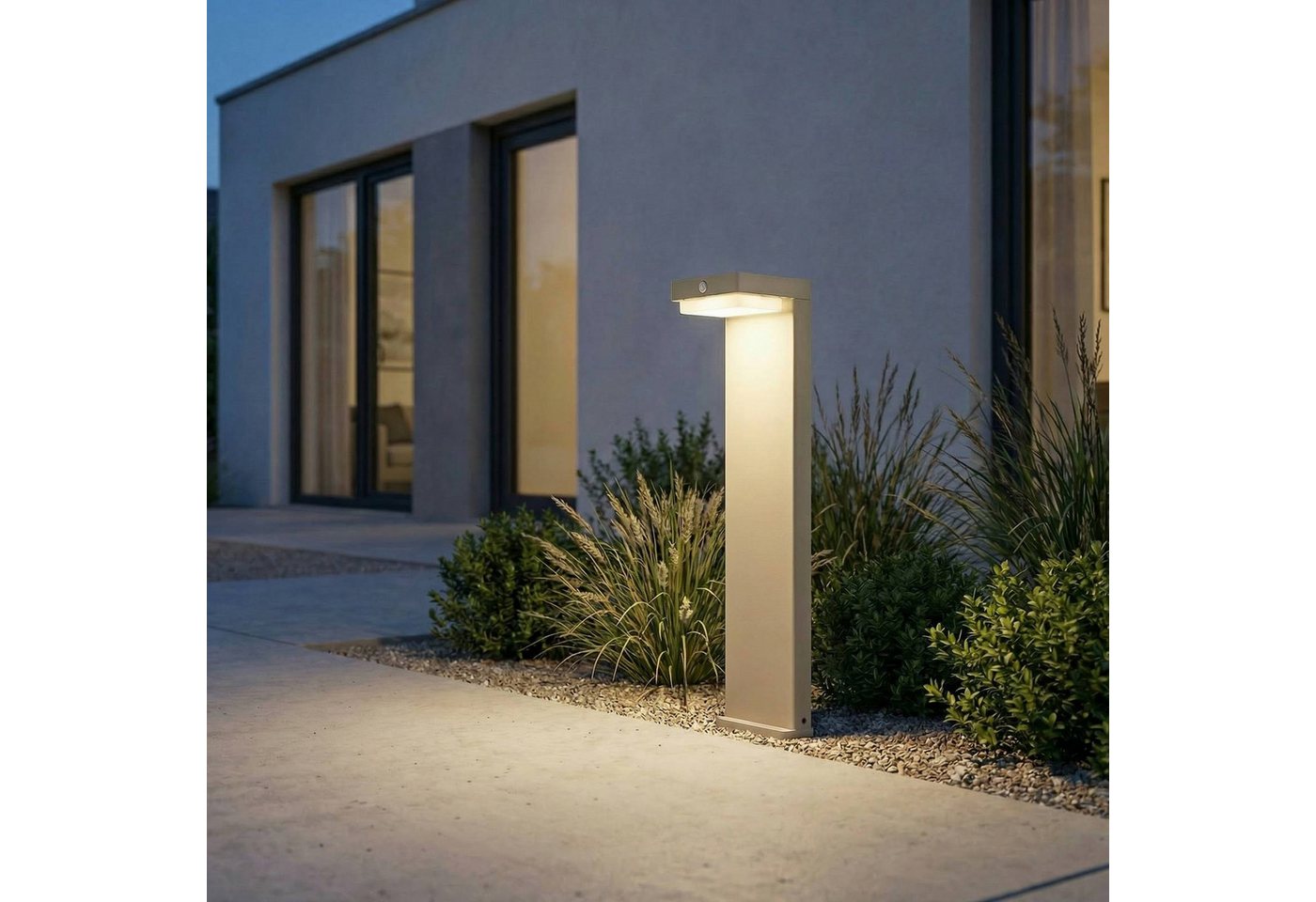 Lindby Außen-Stehlampe Eleazar, LED, Metall, Creme warmweiß IP44mit Bewegungsmelder, 1 x 4,5 W LED, warmweiß