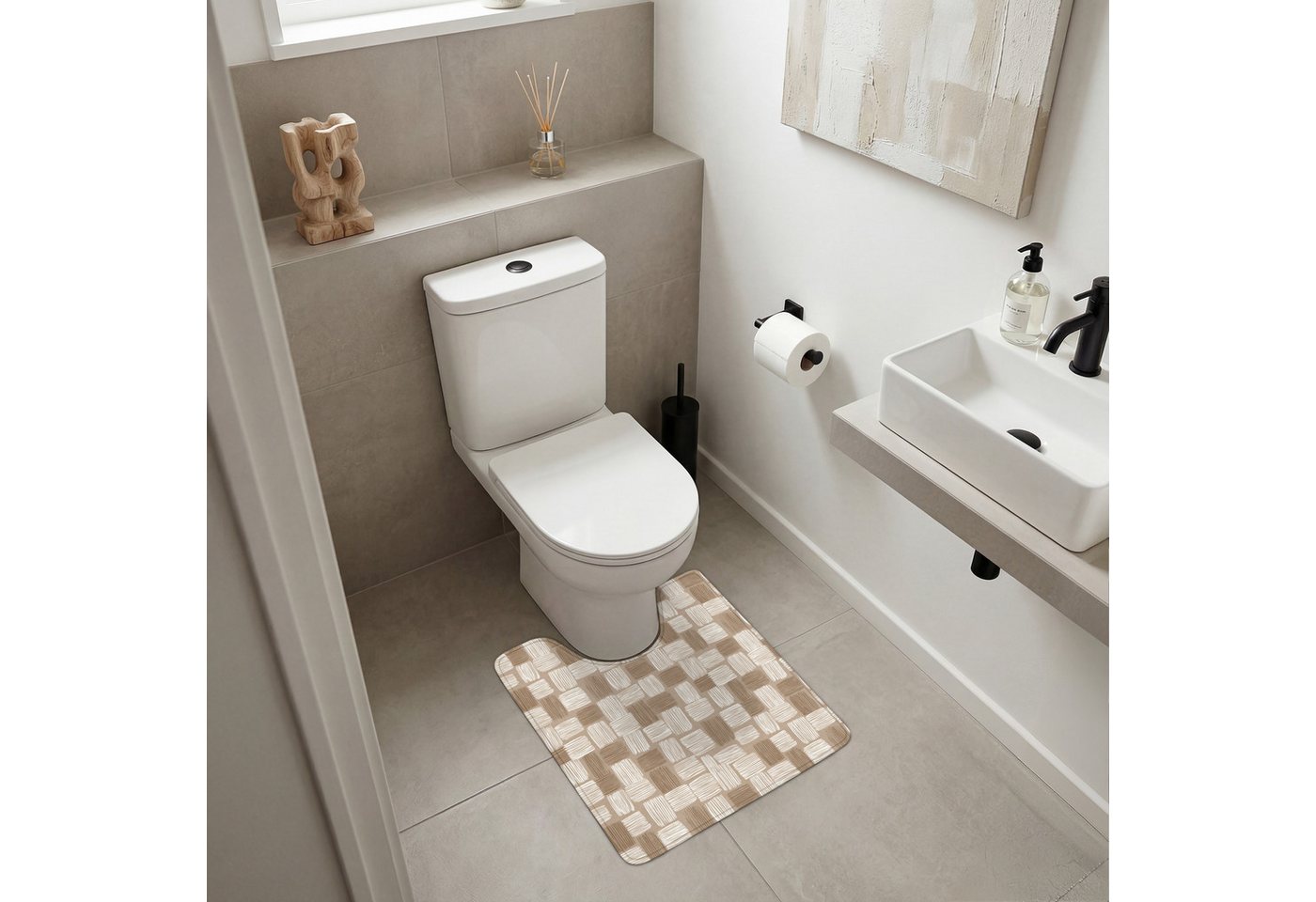 OnlyWow WC-Vorleger Block - Muster - Braun, Höhe 10 mm, Polyester, U-Form, Vorleger mit Ausschnitt, Toilettenvorleger, Toilettenteppich Bild 3