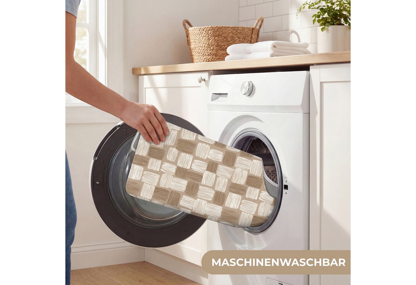 OnlyWow WC-Vorleger Block - Muster - Braun, Höhe 10 mm, Polyester, U-Form, Vorleger mit Ausschnitt, Toilettenvorleger, Toilettenteppich Bild 5