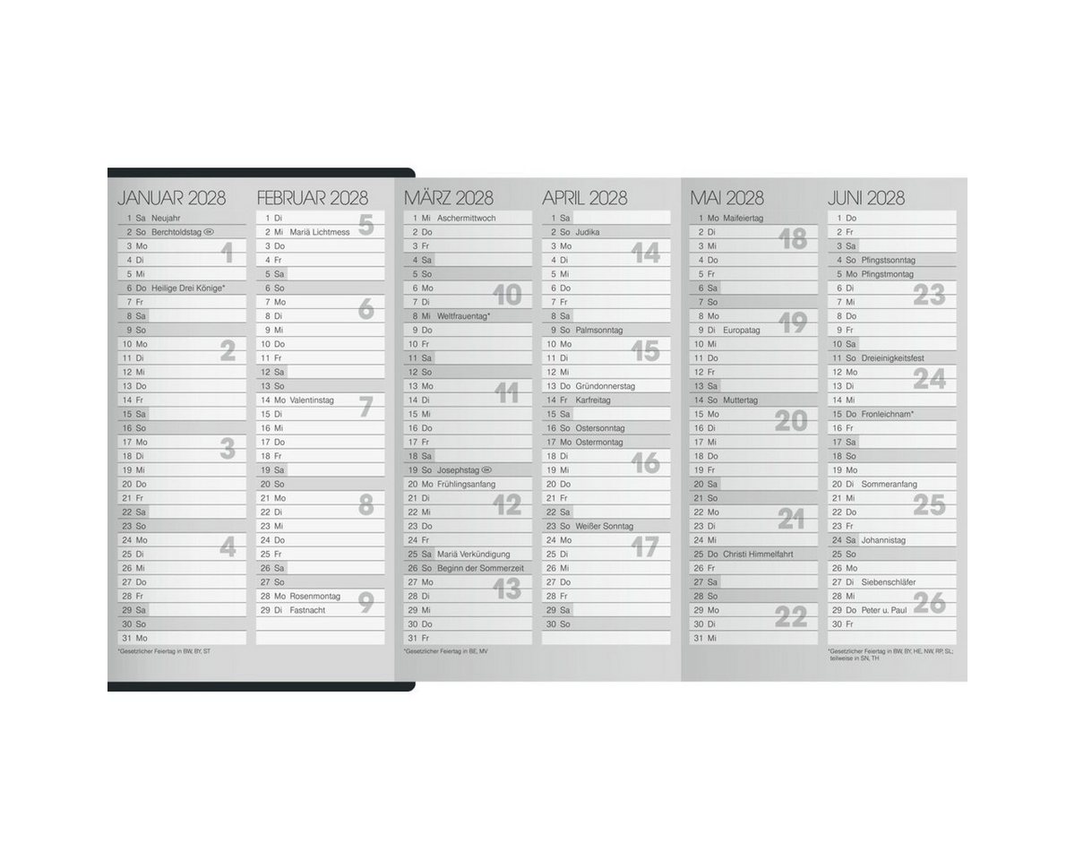 BRUNNEN Taschenkalender Taschenkalender 753 8,7x15,3cm 1 Monat/2 Seiten Kunstleder blau 2027