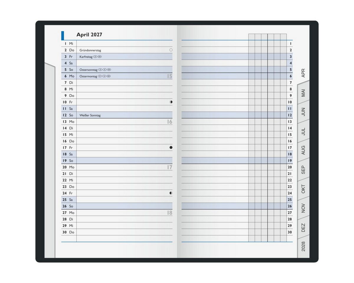 BRUNNEN Taschenkalender Taschenkalender 753 8,7x15,3cm 1 Monat/2 Seiten Kunstleder blau 2027 Bild 3