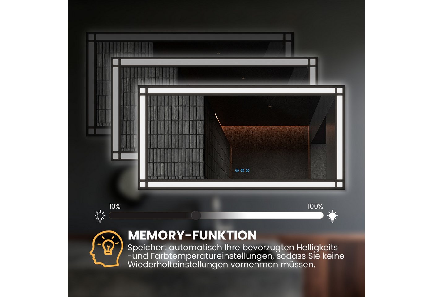 AQUALAVOS Badspiegel LED Spiegel 140×70 cm Touch Badezimmerspiegel Beschlagfrei Wandspiegel, mit 6400K Kaltweiß/ 3000K Warmweiß Licht Beleuchtung, Energiesparender Bild 3