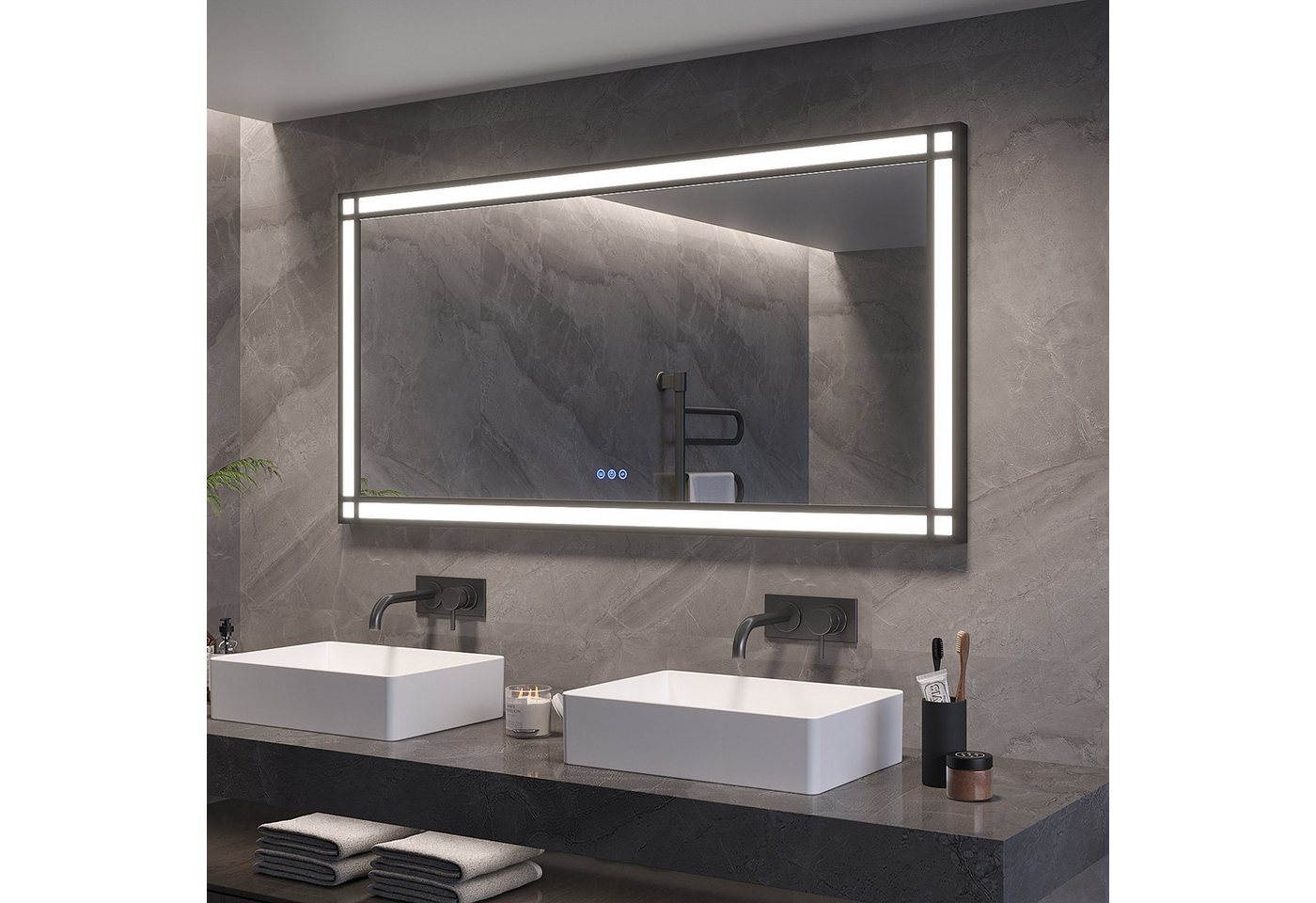 AQUALAVOS Badspiegel LED Spiegel 140×70 cm Touch Badezimmerspiegel Beschlagfrei Wandspiegel, mit 6400K Kaltweiß/ 3000K Warmweiß Licht Beleuchtung, Energiesparender Bild 4