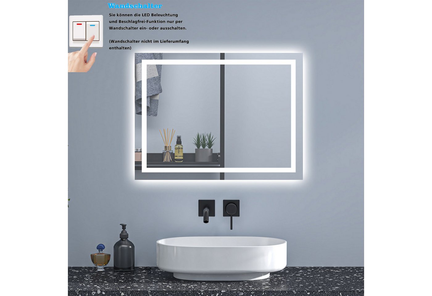Aica Sanitär Badspiegel 50-160 cm Kaltweiß Beschlagfrei Bild 2