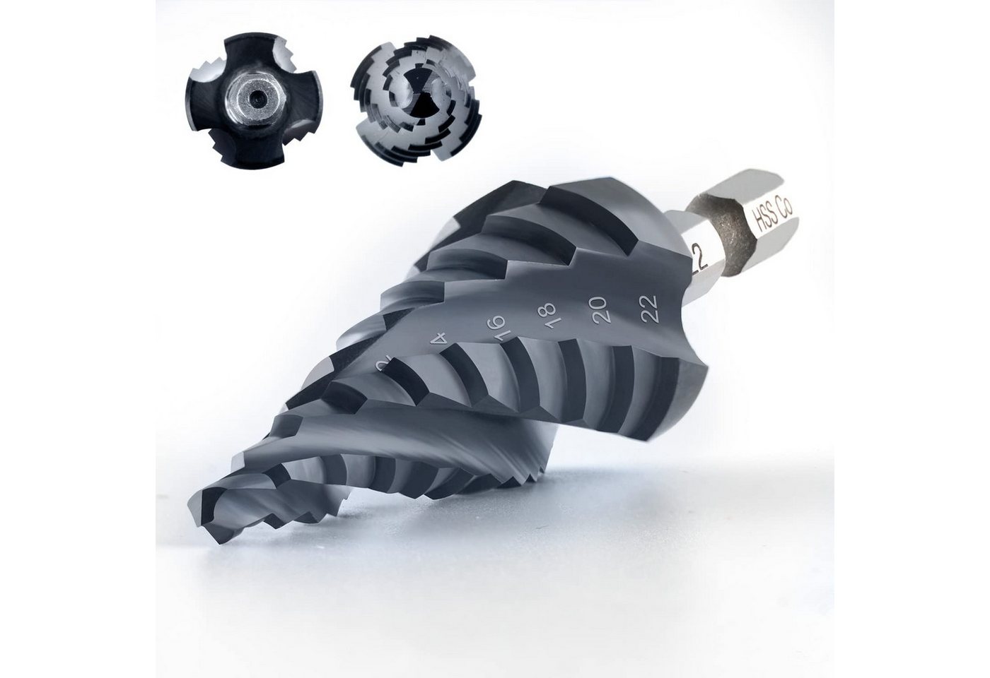 Toolant Stufenbohrer HSS Stufenbohrer 4-22mm, Spiralnut, für Metall & Holz, (Set, 1-teilig), Vier Spiralnuten,Kobalt HSS,90 Tage Geld-zurück-Garantie