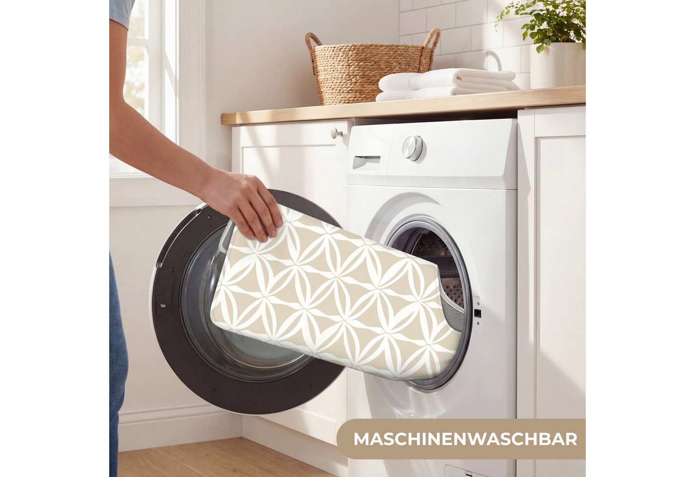 OnlyWow WC-Vorleger Motiv - Modern - Beige, Höhe 10 mm, Polyester, U-Form, Vorleger mit Ausschnitt, Toilettenvorleger, Toilettenteppich Bild 2