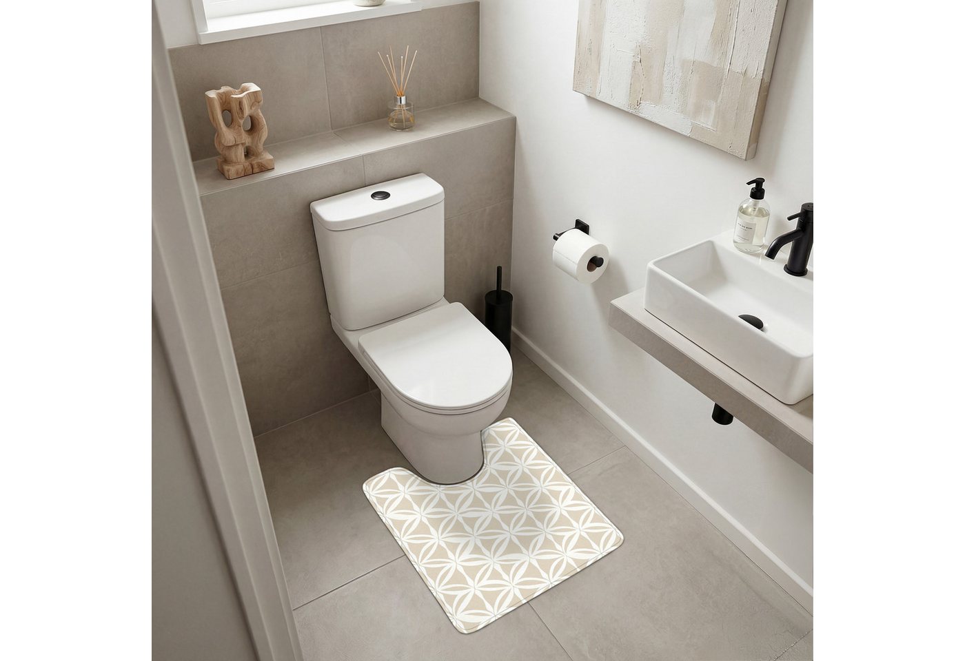 OnlyWow WC-Vorleger Motiv - Modern - Beige, Höhe 10 mm, Polyester, U-Form, Vorleger mit Ausschnitt, Toilettenvorleger, Toilettenteppich Bild 3