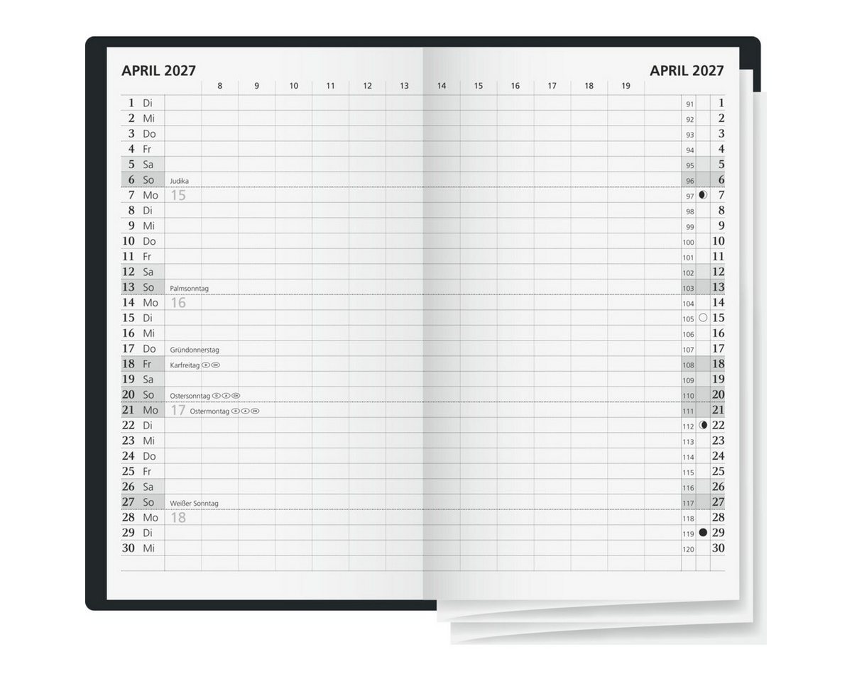 GLOCKEN Taschenkalender Taschenkalender 8,7x15,3cm 1 Monat/2 Seiten schwarz Kalendarium 2027