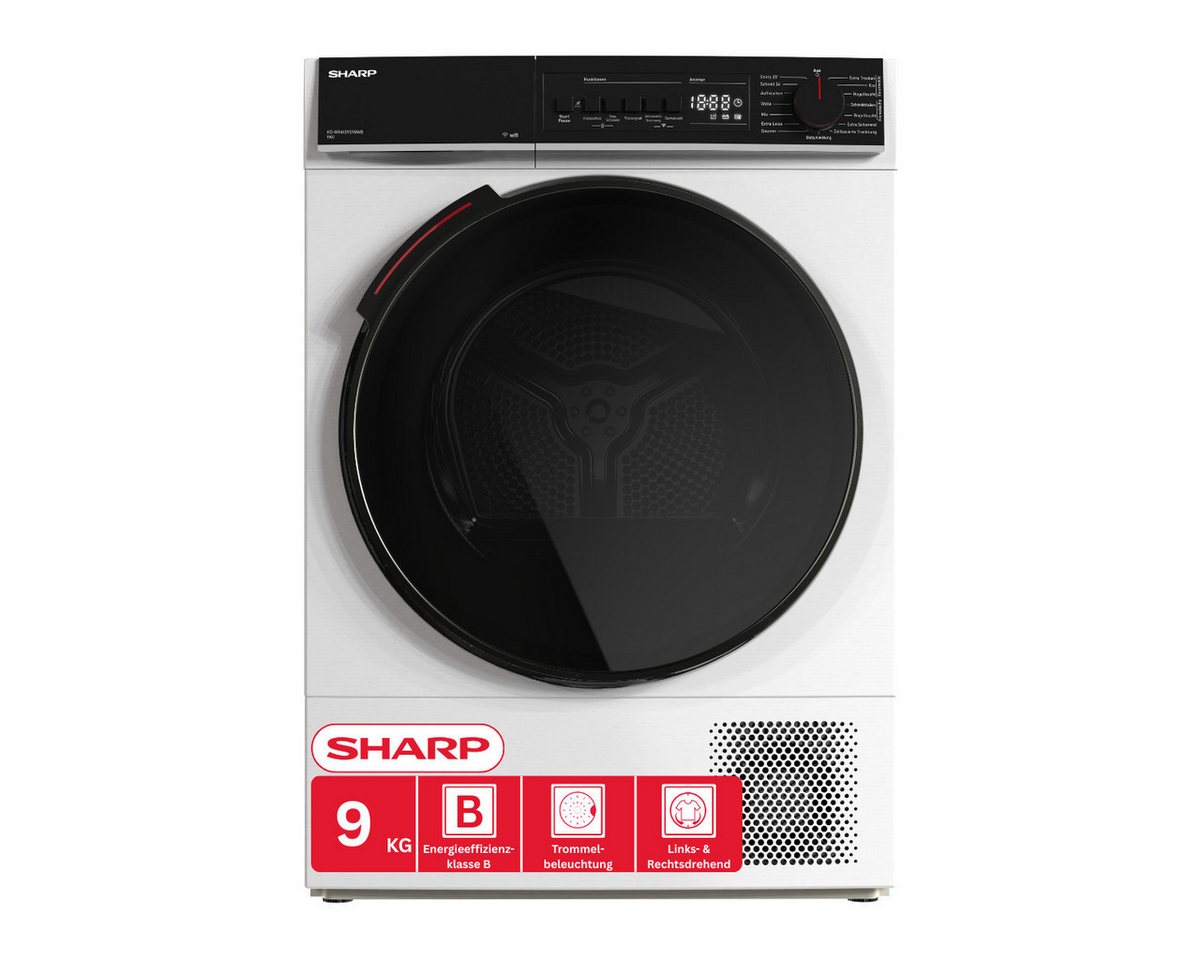 Sharp Wärmepumpentrockner KD-WNHB, wechselnde Trommelrotation, Sensortrocknung, 15 Programme KD-WNHB9S9GWB-DE, WiFi, VeeZy App-Steuerung, BubbleDrum, LED-Trommelbeleuchtung Bild 5