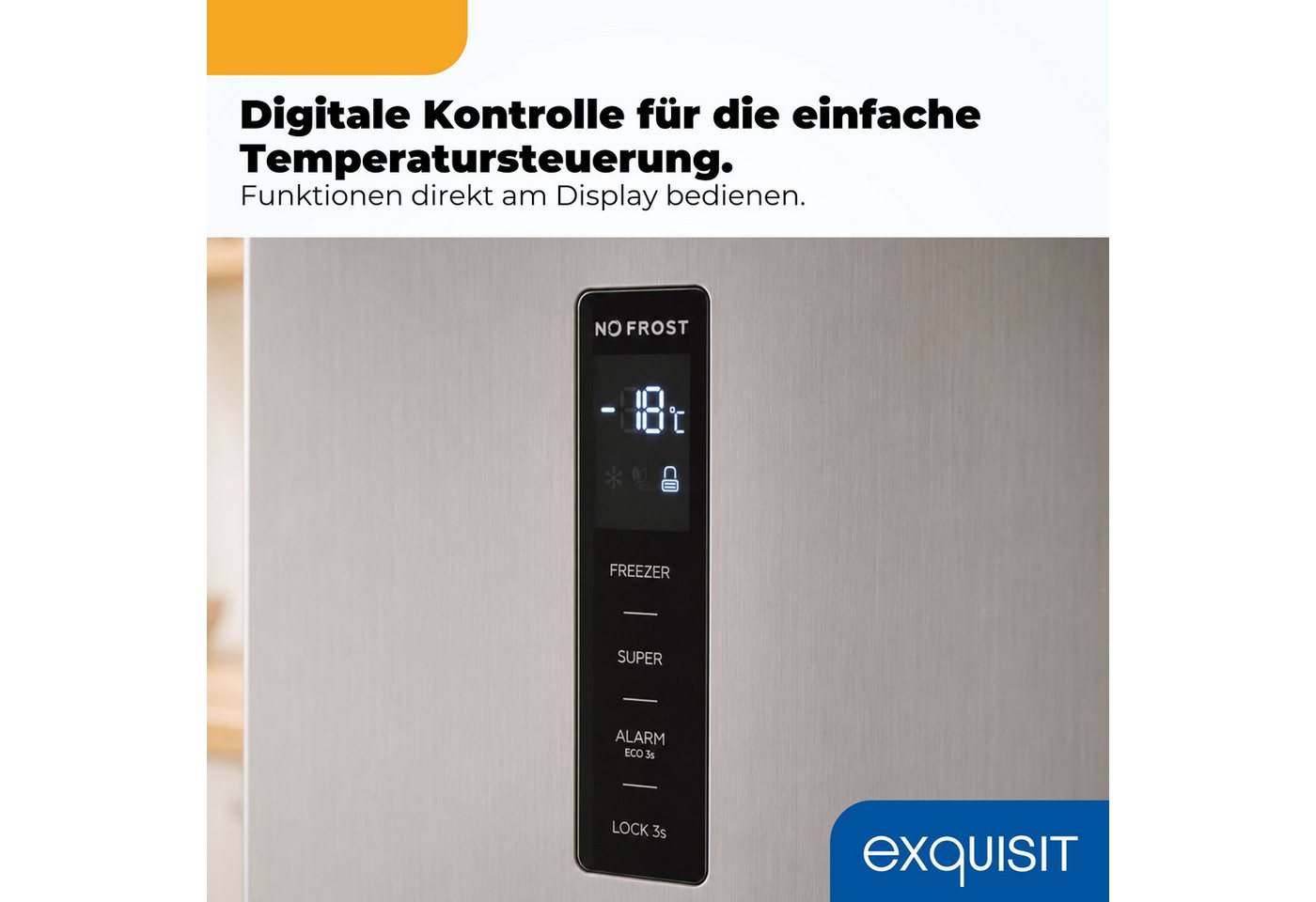 exquisit Gefrierschrank GS295-NF-H-040C inoxlook, 185 cm hoch, 60 cm breit, Viel Platz, starke Gefrierleistung & No Frost für eisfreies Gefrieren