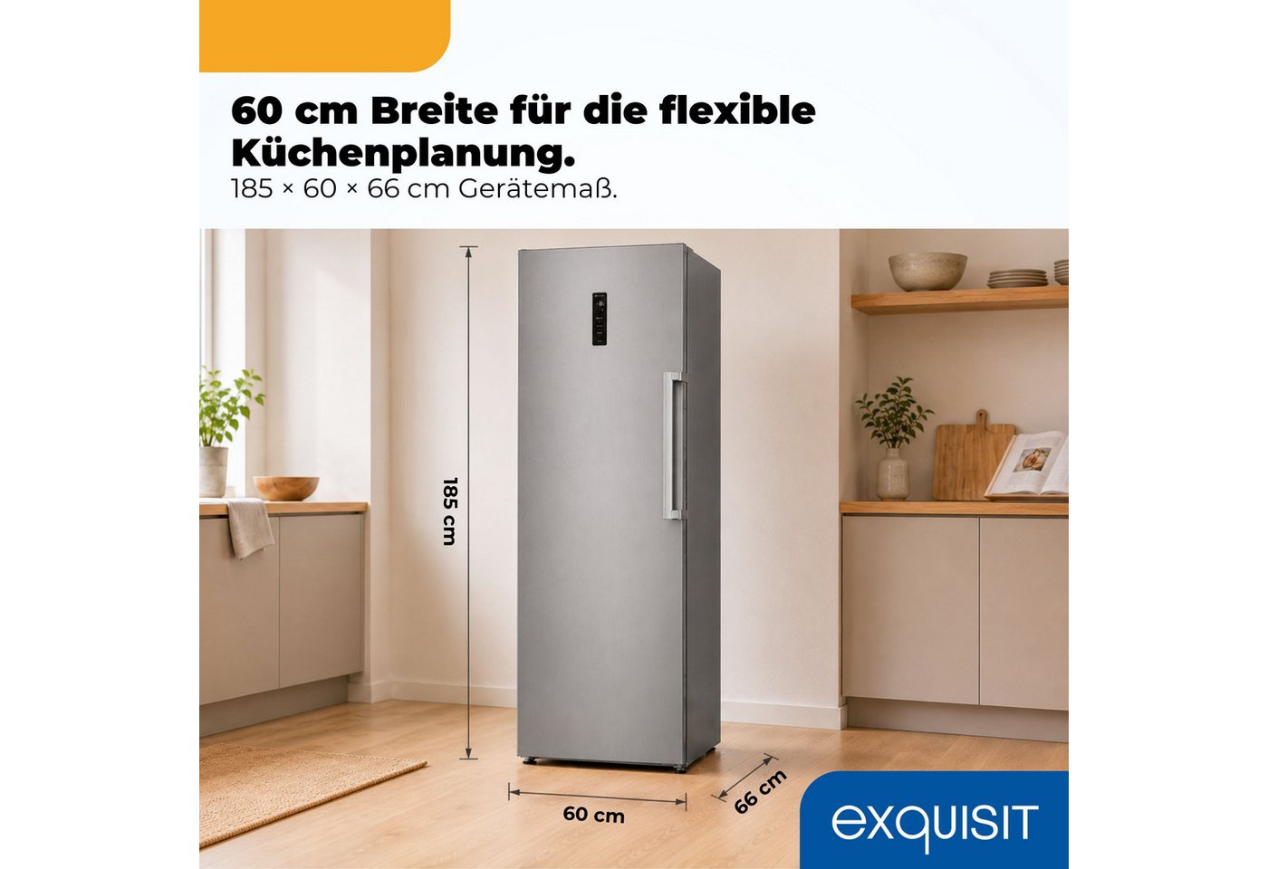 exquisit Gefrierschrank GS295-NF-H-040C inoxlook, 185 cm hoch, 60 cm breit, Viel Platz, starke Gefrierleistung & No Frost für eisfreies Gefrieren Bild 3
