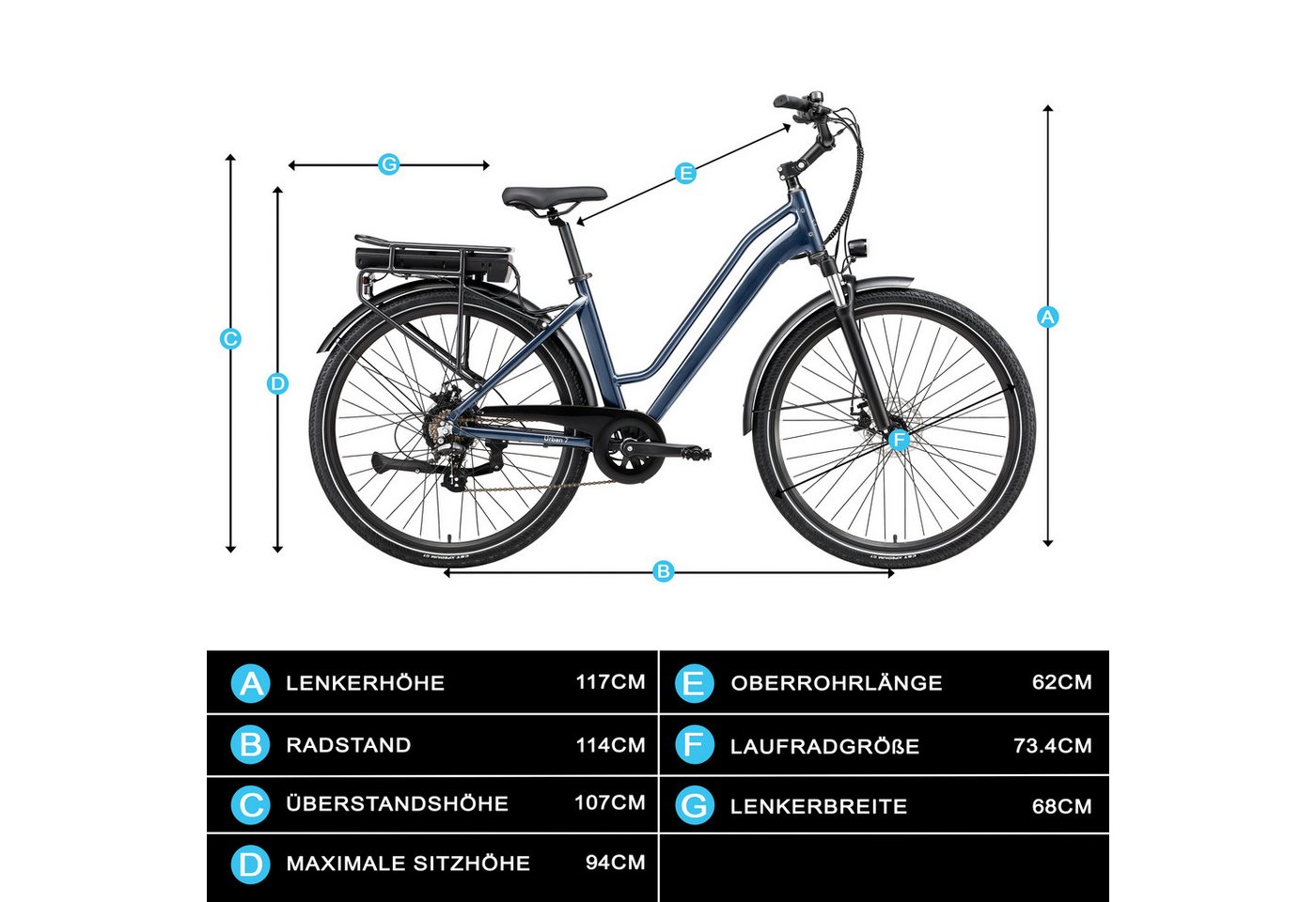 Vankel E-Bike Urban-7 E-Fahrrad Damen u. Herren 460WH Pedelec, 36V 70 km Reichweite, Kettenschaltung, Heckmotor, 460,8 Wh, Shimano,Scheibenbremsen, Kettenschaltung, E-bikes Bild 2