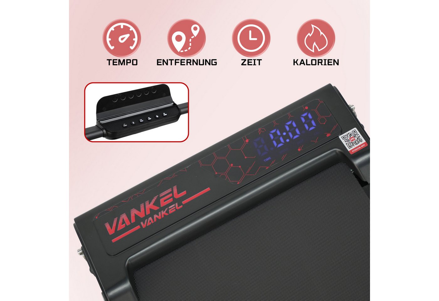 Vankel Laufband Klappbares Laufband 1–12 km/h für Zuhause (Fernbedienung), Mit Steigung, App & Handlauf für leises Training Bild 2