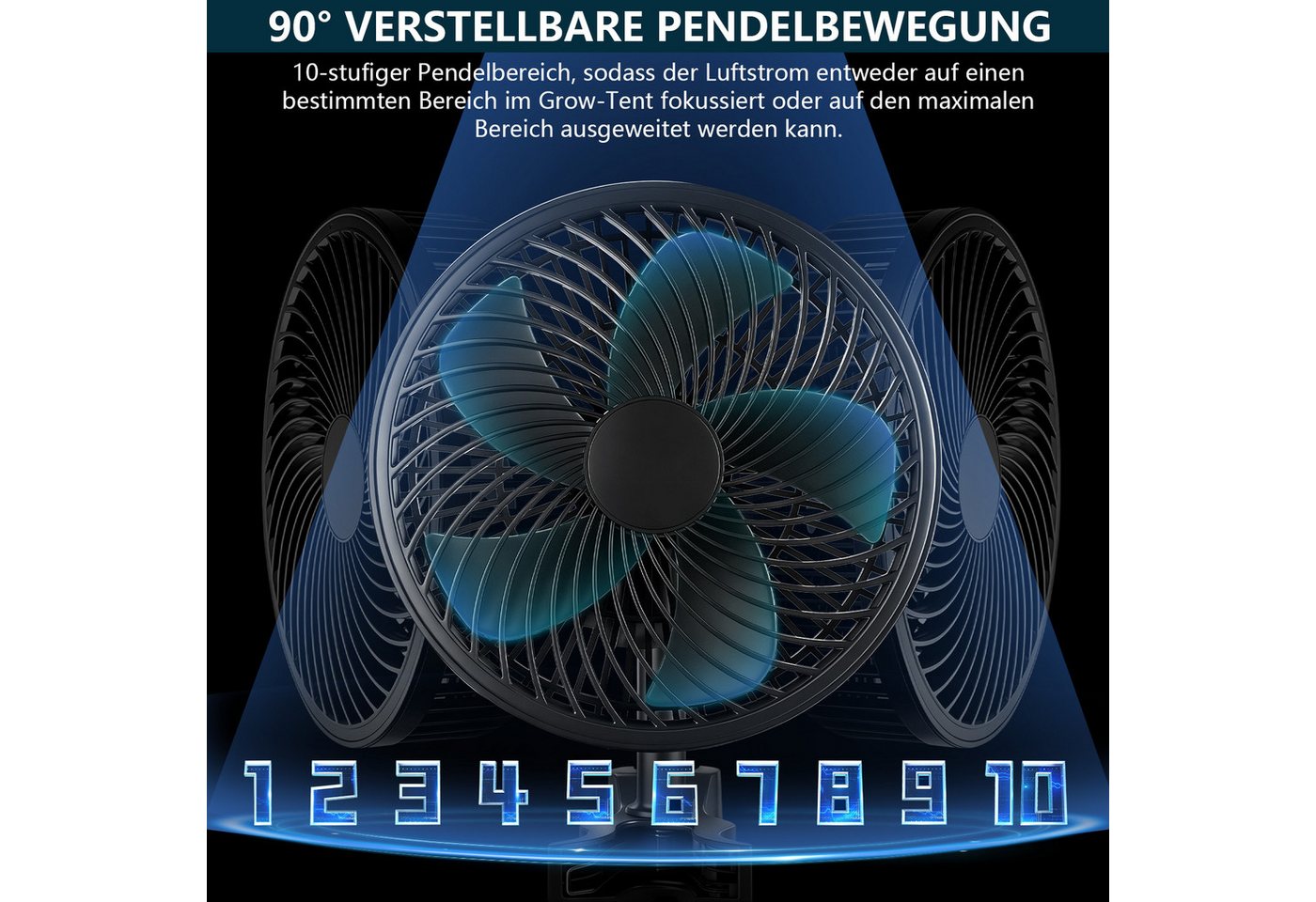 XIIW Wandventilator Grow Clip Ventilator Oszillierend Growzelt Growbox Umluftventilator, Leise 9W 10 Gang 543m³/h EC-Motor IP44 2 Modi Bild 3