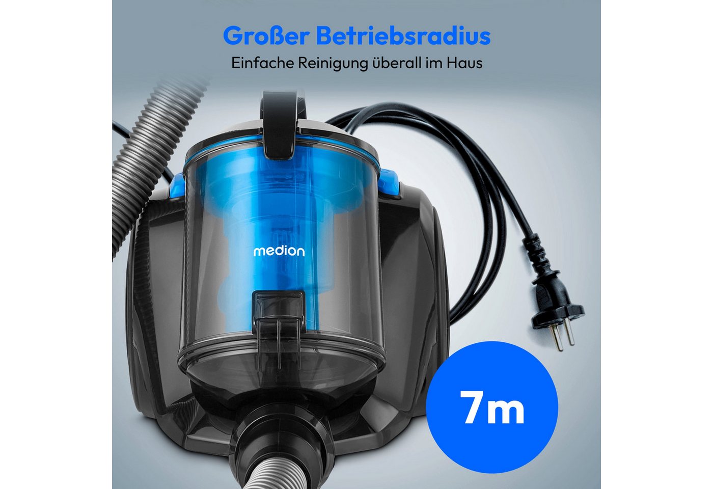 Medion® Bodenstaubsauger E2001 Beutelloser Zyklon-Staubsauger (MD12078), 800 W, beutellos, beutellos, 800W, 2L Behälter, HEPA-Filter