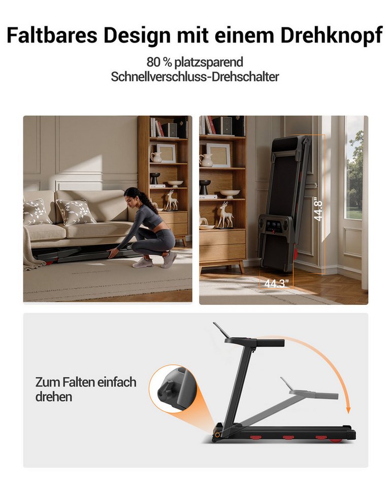 LONTEK Laufband für Zuhause mit Steigung AUTO 18%, 12KM/H Laufband für Zuhause (1-tlg), mit Tastenbedienung, MAX 160KG Bild 4