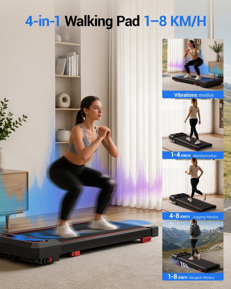 LONTEK Laufband mit 15 % Steigung, elektrisches Laufband (1–8 km/h) (1-tlg), ausgestattet mit einem 3,0-PS-Motor, maximale Belastbarkeit 120 kg Bild 2