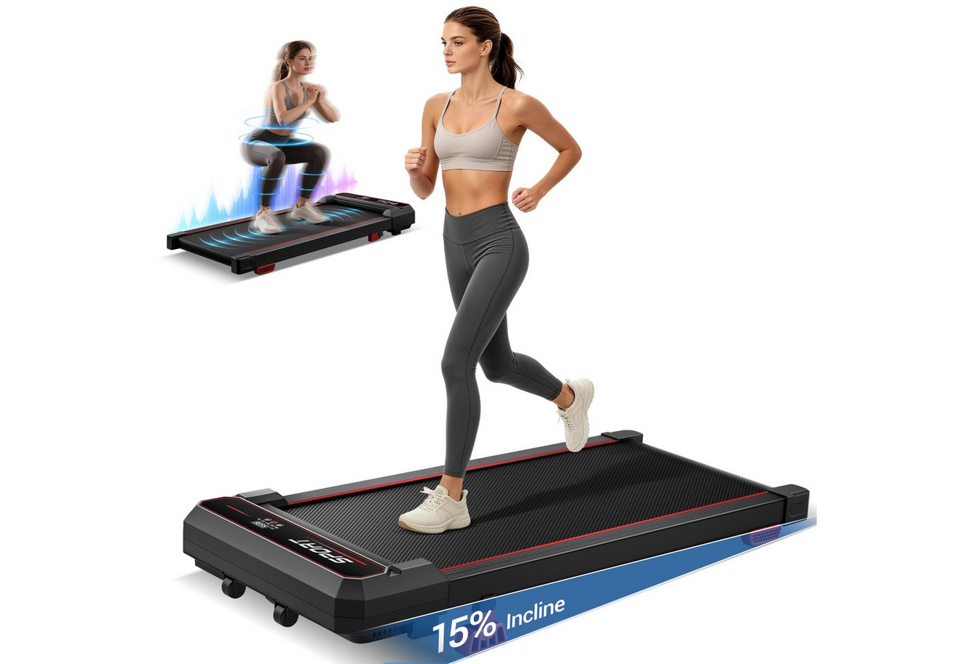 LONTEK Laufband mit 15 % Steigung, elektrisches Laufband (1–8 km/h) (1-tlg), ausgestattet mit einem 3,0-PS-Motor, maximale Belastbarkeit 120 kg Bild 3
