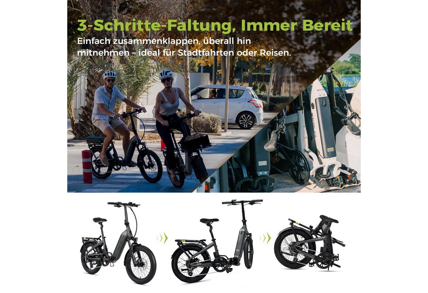 DERUIZ E-Bike Klapprad Peridot 20 × 3 Zoll, bis 143 km, Bluetooth und App, 8 Gang SHIMANO SHIMANO ALTUS 11-32T Schaltwerk, Kettenschaltung, Heckmotor, 500 Wh, (mit Akku-Ladegerät mit Werkzeug), Federsattelstütze Bild 5