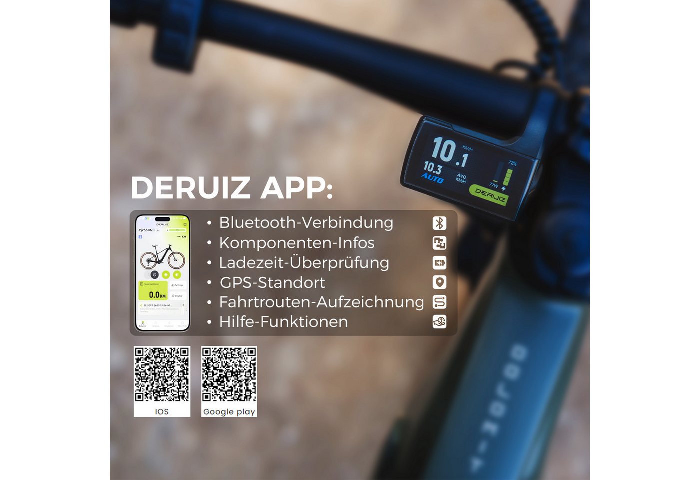 DERUIZ E-Bike Mountainbike 29 Zoll, 110Nm Mittelmotor, 48V 720 Wh, 180km, Bluetooth + APP, 11 Gang SHIMANO CUES ASLU6000T1R Schaltwerk, Kettenschaltung, Mittelmotor, 720 Wh, (Trittfrequenz- und Drehmomentsensor, Für Damen und Herren), Aluminiumrahmen, Lockout-Federgabel mit 120mm Federweg, Elektrofahrrad Bild 3
