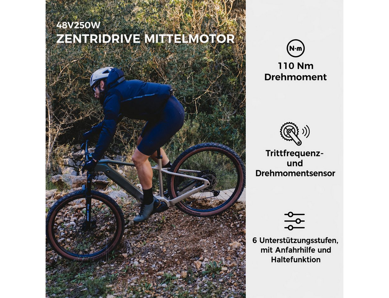 DERUIZ E-Bike Mountainbike 29 Zoll, 110Nm Mittelmotor, 48V 720 Wh, 180km, Bluetooth + APP, 11 Gang SHIMANO CUES ASLU6000T1R Schaltwerk, Kettenschaltung, Mittelmotor, 720 Wh, (Trittfrequenz- und Drehmomentsensor, Für Damen und Herren), Aluminiumrahmen, Lockout-Federgabel mit 120mm Federweg, Elektrofahrrad Bild 5