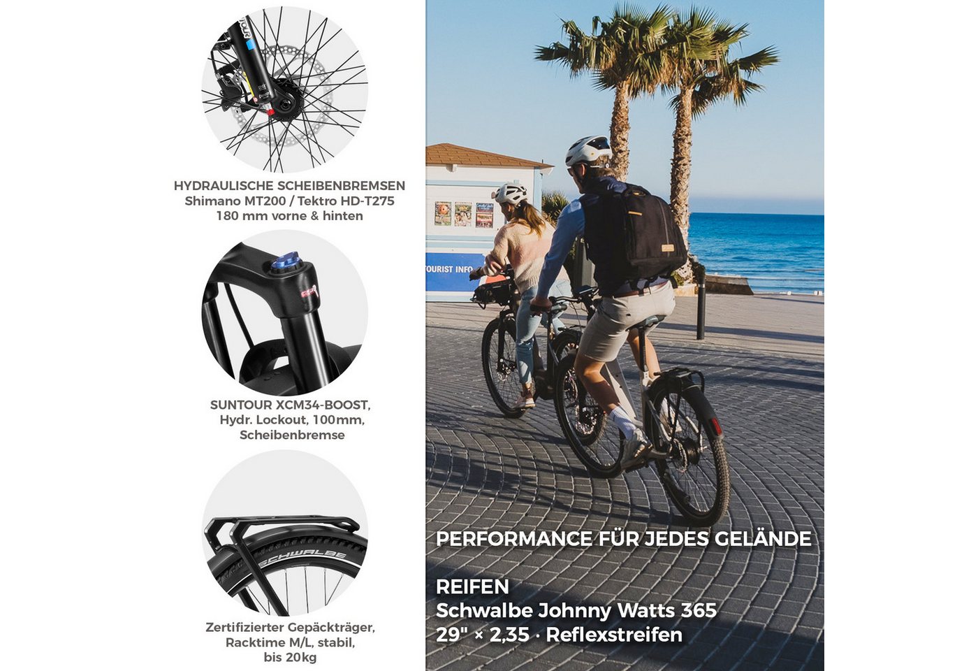 DERUIZ E-Bike Cityrad 29 Zoll, 110Nm, 48V 720Wh, 180km, Riemenantrieb, Bluetooth+APP, Nabenschaltung, Mittelmotor, 720 Wh, (Trittfrequenz- und Drehmomentsensor, Lockout-Federgabel, Tiefeinsteiger), Routenaufzeichnung, 120Lux Licht, Elektrofahrrad bis zu 180 kg Bild 2