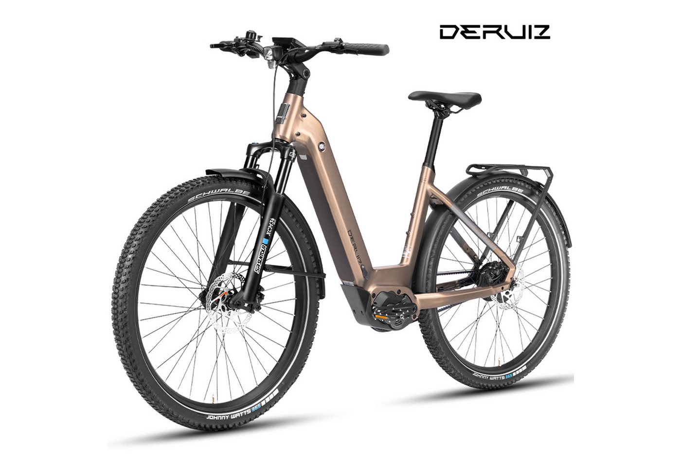 DERUIZ E-Bike Cityrad 29 Zoll, 110Nm, 48V 720Wh, 180km, Riemenantrieb, Bluetooth+APP, Nabenschaltung, Mittelmotor, 720 Wh, (Trittfrequenz- und Drehmomentsensor, Lockout-Federgabel, Tiefeinsteiger), Routenaufzeichnung, 120Lux Licht, Elektrofahrrad bis zu 180 kg Bild 3