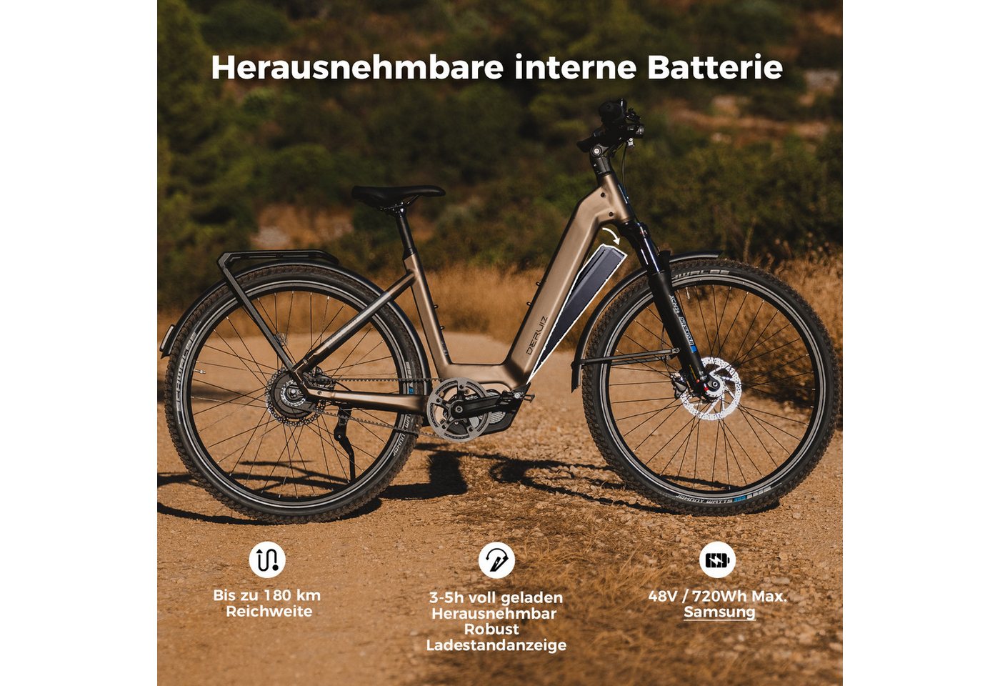 DERUIZ E-Bike Cityrad 29 Zoll, 110Nm, 48V 720Wh, 180km, Riemenantrieb, Bluetooth+APP, Nabenschaltung, Mittelmotor, 720 Wh, (Trittfrequenz- und Drehmomentsensor, Lockout-Federgabel, Tiefeinsteiger), Routenaufzeichnung, 120Lux Licht, Elektrofahrrad bis zu 180 kg Bild 4