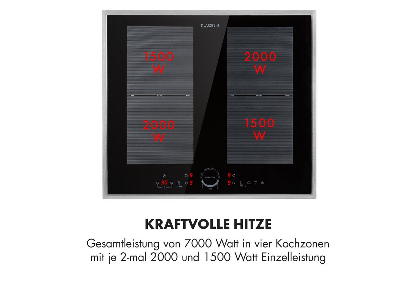 Klarstein Induktions-Kochfeld Delicatessa 60 Prime, Einbau Glaskeramikkochfeld 4 Platten Elektro Einbaukochfeld Induktion Bild 2
