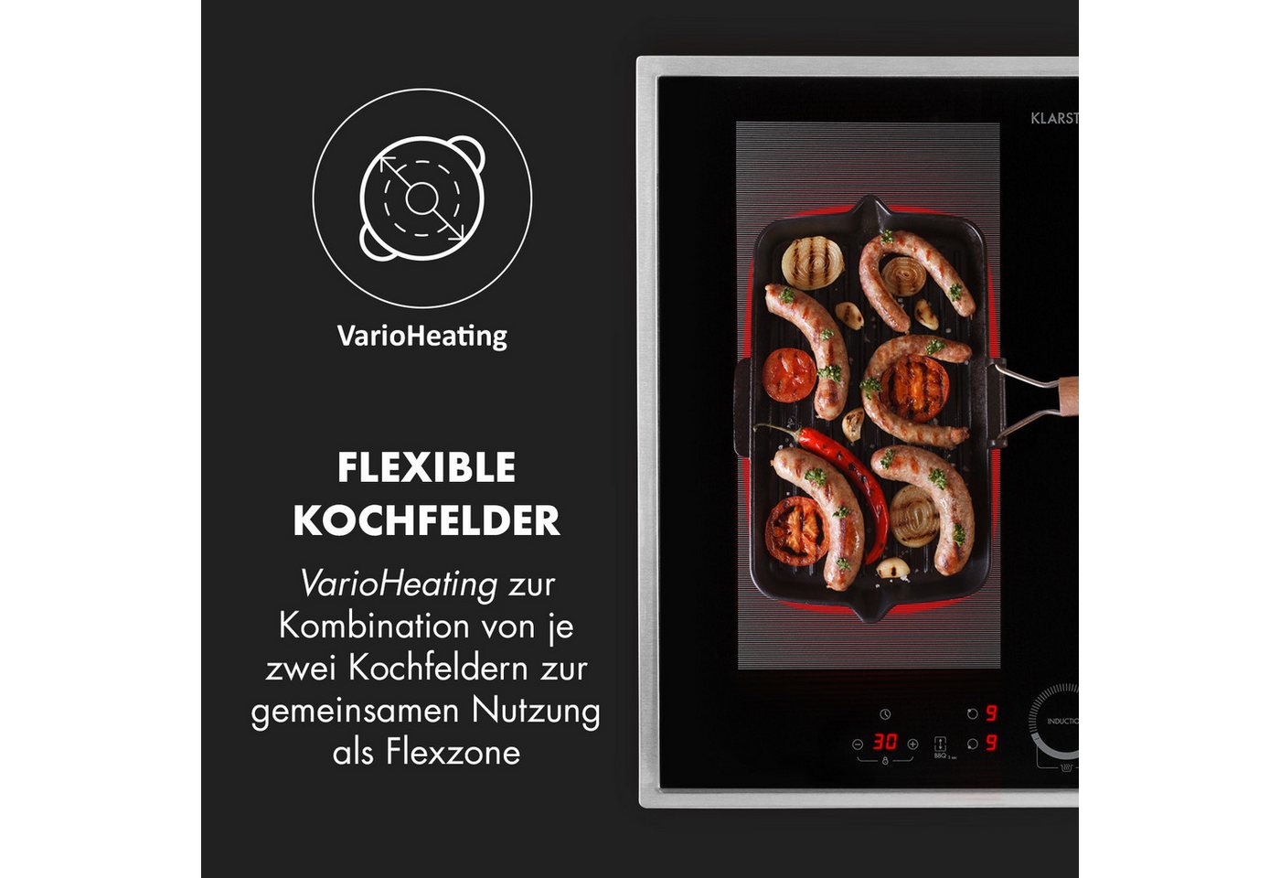 Klarstein Induktions-Kochfeld Delicatessa 60 Prime, Einbau Glaskeramikkochfeld 4 Platten Elektro Einbaukochfeld Induktion Bild 4