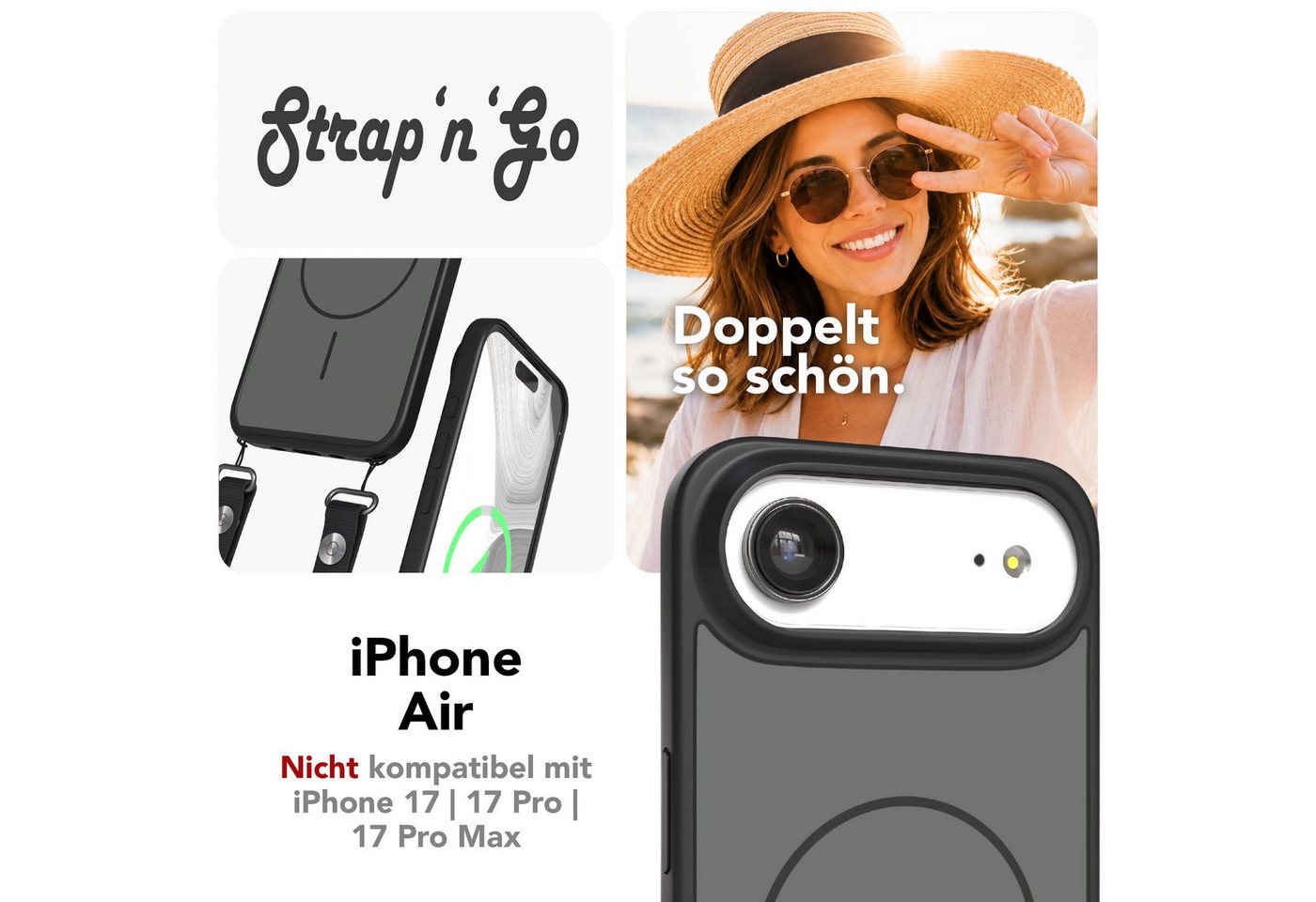 EAZY CASE Handykette Outdoor Case Thin MagSafe mit Band für Apple iPhone Air 6,5 Zoll, Outdoor Case mit Slim MagSafe Ring und Handykette in Schwarz Bild 4