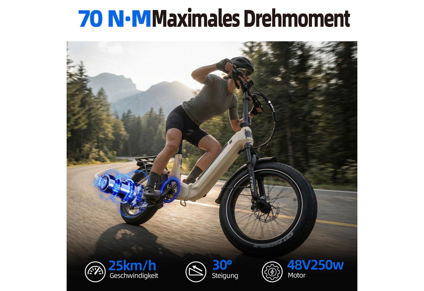 TTGO E-Bike Klapprad 20 Zoll, Vollfederung, 70Nm, Drehmomentsensor, Lockout-Federgabel, 7 Gang SHIMANO, Kettenschaltung, Heckmotor, 720 Wh, (hydr. Scheibenbremse, mit Bremslicht, Softtail), F7, Fully, 100-120km, max.150kg, Elektrofahrrad für Damen Herren