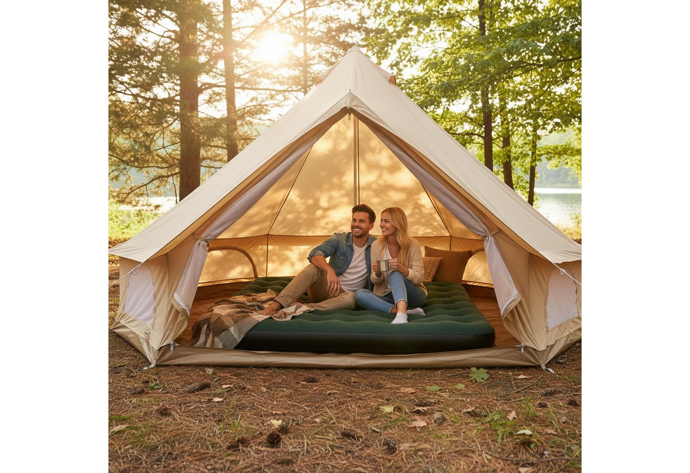 Avenli Luftmatratze Luftbett Camping für 2-3 Personen grün 203x183x22cm King-Size, (aufblasbar Ideal als Reisebett oder Isomatte, 1-St., für Indoor und Outdoor mit beflockter Oberfläche), Campingmatratze ohne Pumpe