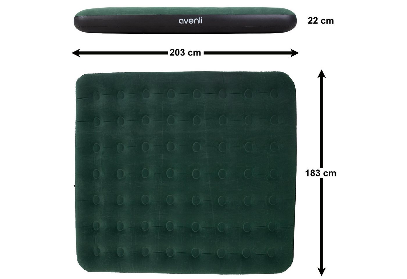 Avenli Luftmatratze Luftbett Camping für 2-3 Personen grün 203x183x22cm King-Size, (aufblasbar Ideal als Reisebett oder Isomatte, 1-St., für Indoor und Outdoor mit beflockter Oberfläche), Campingmatratze ohne Pumpe Bild 2