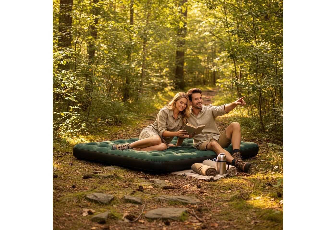 Avenli Luftmatratze Luftbett Camping für 2-3 Personen grün 203x183x22cm King-Size, (aufblasbar Ideal als Reisebett oder Isomatte, 1-St., für Indoor und Outdoor mit beflockter Oberfläche), Campingmatratze ohne Pumpe Bild 4