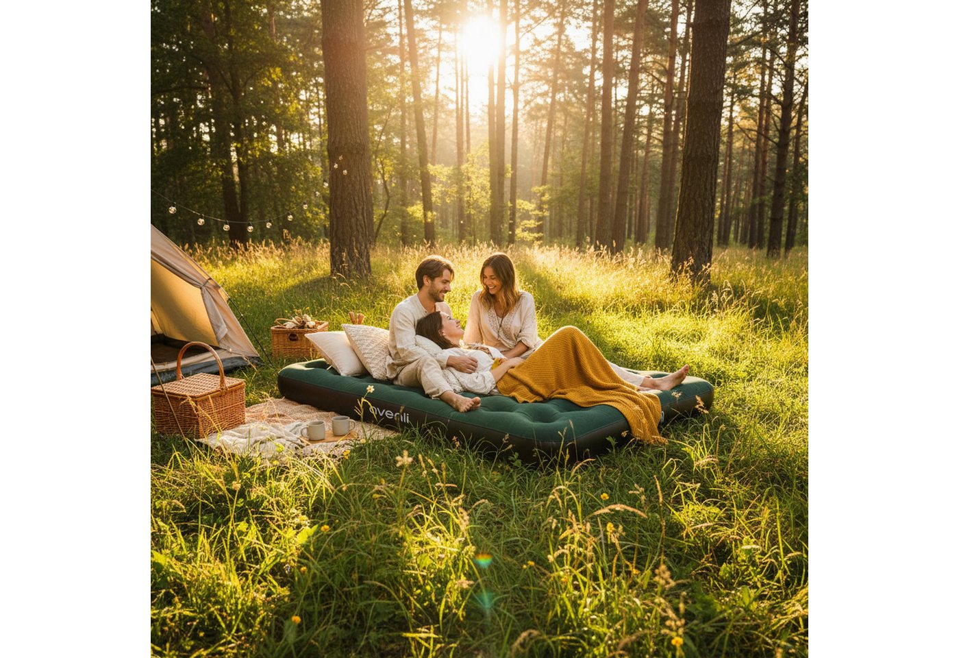 Avenli Luftmatratze Luftbett Camping für 2-3 Personen grün 203x183x22cm King-Size, (aufblasbar Ideal als Reisebett oder Isomatte, 1-St., für Indoor und Outdoor mit beflockter Oberfläche), Campingmatratze ohne Pumpe Bild 5